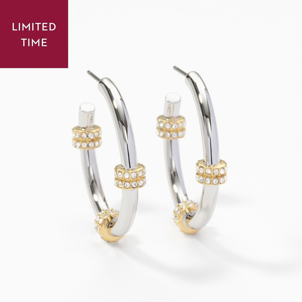 Touchstone‎ Crystal by Swarovski Rhodium and Gold Mixed Feelings Earrings
